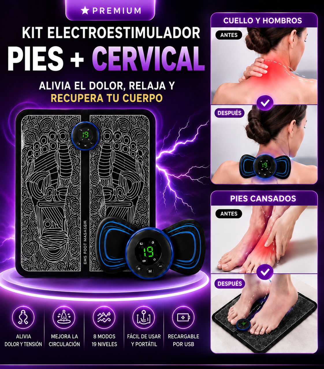 Kit Electroestimulador Pies Cervical