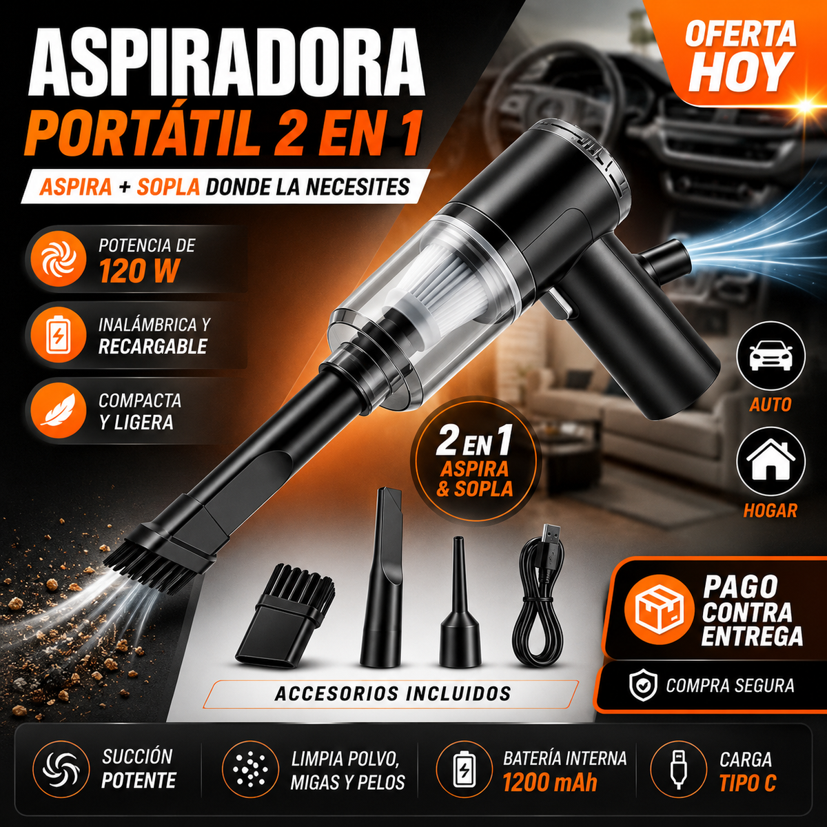 Aspiradora Portatil Para Auto De Mano